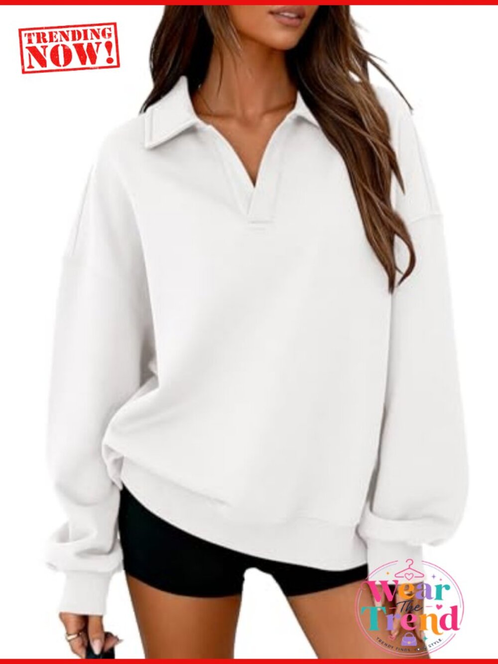 Oversized Polo V Neck Fleece Sweatshirt Cotton Blend Womens